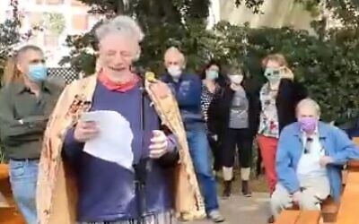 Prof. Oded Goldreich speaks at an 'alternative ceremony' for the Israel Prize, April 11, 2021 (Screen grab)