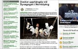 The website of the Nordic Resistance Movement features a picture of dolls hanged outside the synagogue of Norrkoping, Sweden, March 28, 2021. (NRM via JTA)