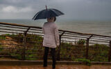 Rain in the northern coastal city of Netanya, February 19 2021. (Flash90)