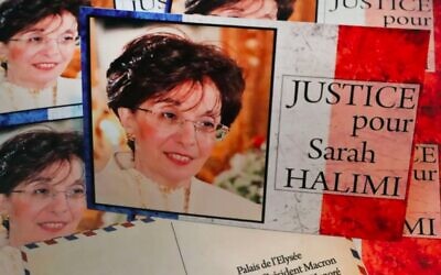 Justice for Sarah Halimi placards, April 2021 (Crédit : Consistoire israélite du Haut-Rhin)