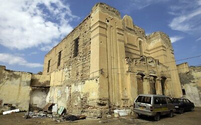 A picture shows the abandoned Dar Bishi synagogue in the Libyan capital Tripoli on September 28, 2011. (Joseph Eid/AFP/Getty Images via JTA)