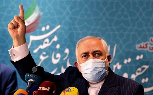 In this file photo taken on February 23, 2021, Iranian Foreign Minister Mohammad Javad Zarif addresses the media at the International Conference on the Legal-International Claims of the Holy Defense in the capital Tehran (ATTA KENARE / AFP) In this file photo taken on February 23, 2021, Iranian Foreign Minister Mohammad Javad Zarif addresses the media at the International Conference on the Legal-International Claims of the Holy Defense in the capital Tehran (ATTA KENARE / AFP)