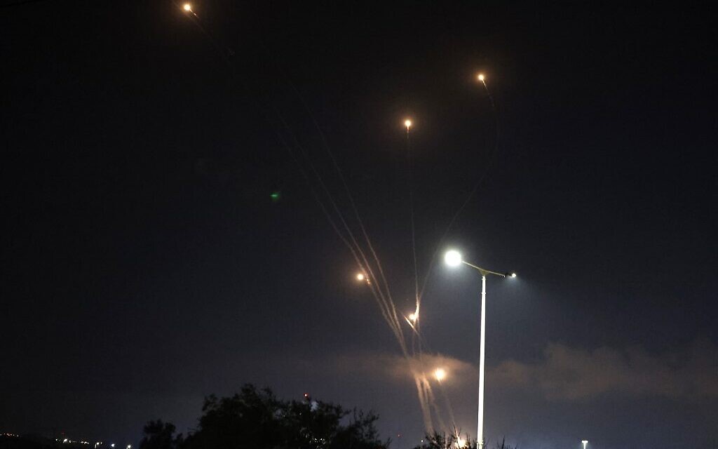 Israel's Iron Dome aerial defense system intercepts rockets launched from the Gaza Strip above the southern Israeli city of Ashkelon, on May 10, 2021. ( Jack GUEZ / AFP)