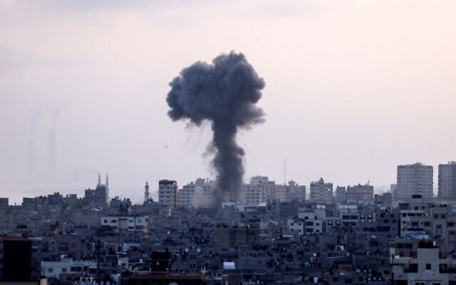 Smoke from Israeli airstrikes in the Gaza Strip, controlled by the Palestinian Hamas terror group, on May 11, 2021. (MAHMUD HAMS / AFP)