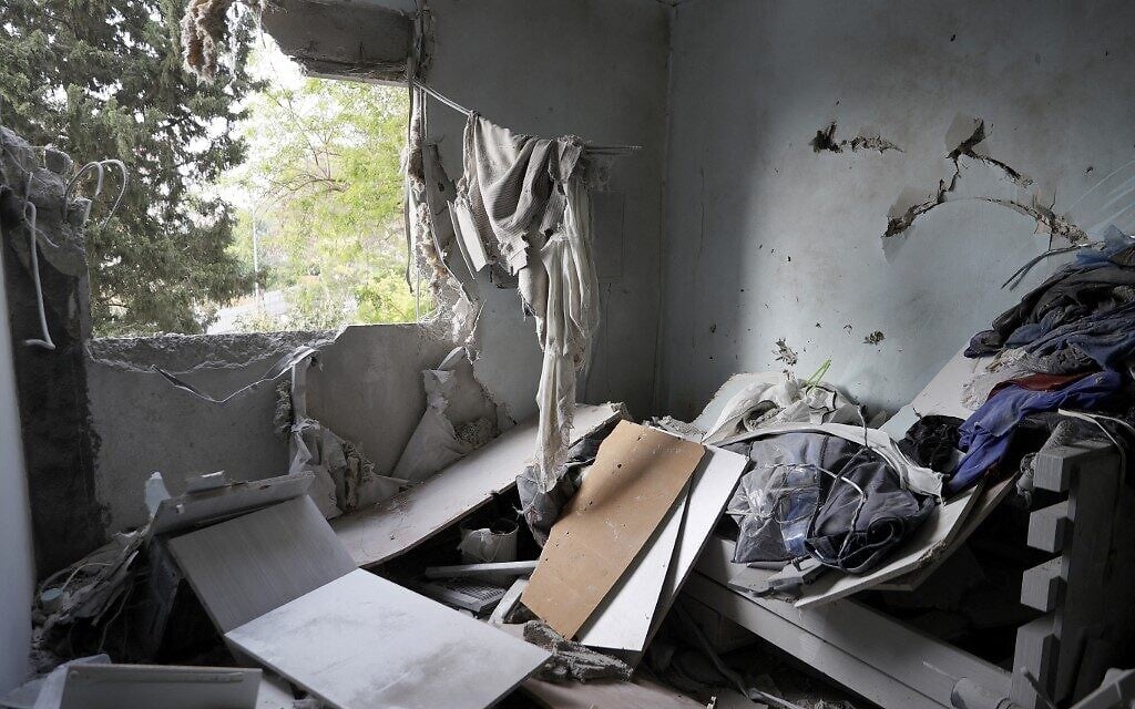 A picture taken early on May 11, 2021 shows a damaged building in the southern Israeli city of Ashkelon after rockets were fired by the Hamas terror group from the Gaza Strip towards Israel overnight amid spiraling violence  (JACK GUEZ / AFP)