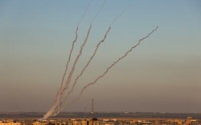 Rockets are launched towards Israel from Rafah, in the southern the Gaza Strip, controlled by the Palestinian Hamas terror group, on May 15, 2021. (Said KHATIB / AFP) Rockets are launched towards Israel from Rafah, in the southern the Gaza Strip, controlled by the Palestinian Hamas terror group, on May 15, 2021. (Said KHATIB / AFP)