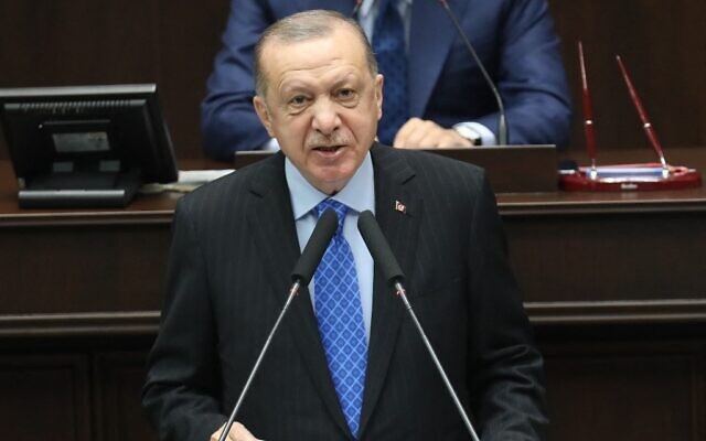 Turkish President Recep Tayyip Erdogan speaks during his ruling AK Party's group meeting at the Grand National Assembly of Turkey, in Ankara, on May 26, 2021. (Adem Altan/AFP) Turkish President Recep Tayyip Erdogan speaks during his ruling AK Party's group meeting at the Grand National Assembly of Turkey, in Ankara, on May 26, 2021. (Adem Altan/AFP)