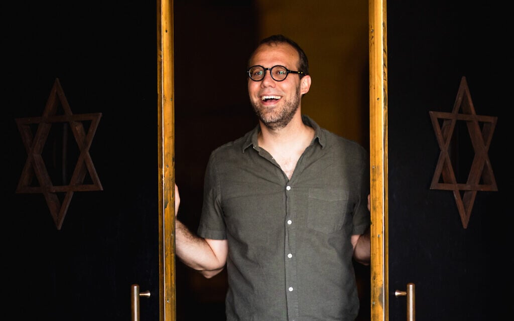 Rabbi Stephen Slater at the entrance of Temple Beth-El in Birmingham, Alabama. (Kim Eriksson/ via JTA)