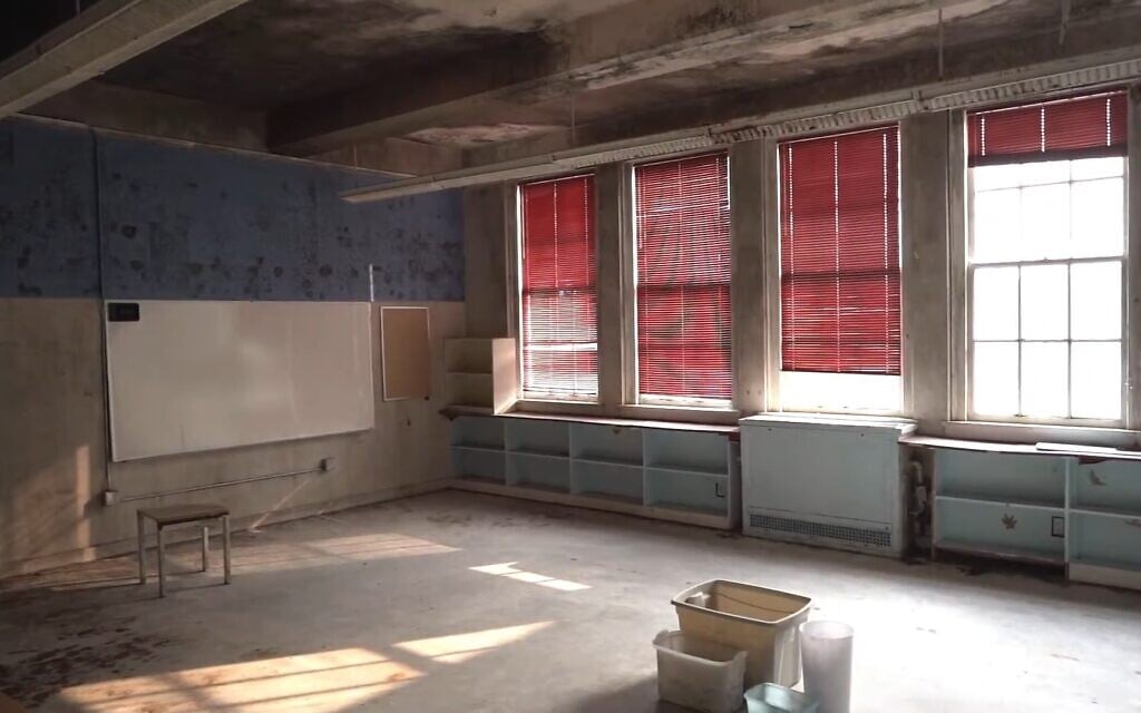 The inside of the former Seattle Talmud Torah, now the Cherry Street Mosque, is in disrepair, and activists are looking to raise money to create an interfaith community center there. (Screenshot/YouTube)