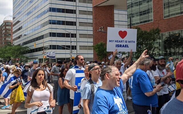 Attendees at the pro-Israel rally in New York City on May 23, 2021. (Ben Sales/JTA) Attendees at the pro-Israel rally in New York City on May 23, 2021. (Ben Sales/JTA)