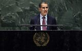 Morocco's Prime Minister Saad Eddine el-Othmani addresses the 74th session of the United Nations General Assembly, at the UN headquarters, September 24, 2019. (Frank Franklin II/AP)