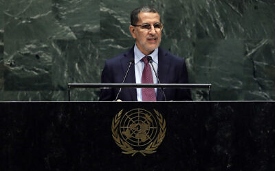 Morocco's Prime Minister Saad Eddine el-Othmani addresses the 74th session of the United Nations General Assembly, at the UN headquarters, September 24, 2019. (Frank Franklin II/AP)