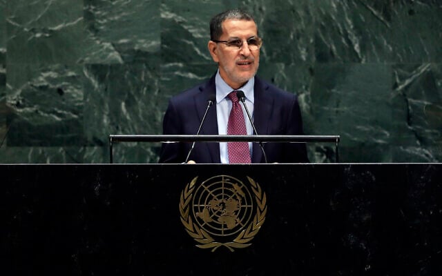 Morocco's Prime Minister Saad Eddine el-Othmani addresses the 74th session of the United Nations General Assembly, at the UN headquarters, September 24, 2019. (Frank Franklin II/AP) Morocco's Prime Minister Saad Eddine el-Othmani addresses the 74th session of the United Nations General Assembly, at the UN headquarters, September 24, 2019. (Frank Franklin II/AP)