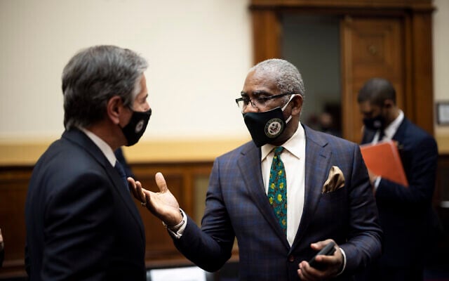 Secretary of State Antony Blinken talks with Rep. Gregory Meeks, D-N.Y., after a House Committee on Foreign Affairs hearing on the administration foreign policy priorities on Capitol Hill on Wednesday, March 10, 2021, in Washington. (Ting Shen/Pool via AP) Secretary of State Antony Blinken talks with Rep. Gregory Meeks, D-N.Y., after a House Committee on Foreign Affairs hearing on the administration foreign policy priorities on Capitol Hill on Wednesday, March 10, 2021, in Washington. (Ting Shen/Pool via AP)