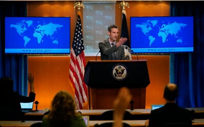 US State Department spokesman Ned Price takes questions from reporters at the State Department in Washington on March 31, 2021. (AP Photo/Carolyn Kaster, Pool)