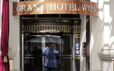 The 'Grand Hotel Wien' where closed-door nuclear talks with Iran were taking place in Vienna, Austria, April 27, 2021. (Lisa Leutner/AP)