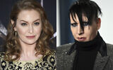 In this combination photo, actress Esmé Bianco appears at HBO's "Game of Thrones" final season premiere in New York on April 3, 2019, left, and musician Marilyn Manson appears at the Vanity Fair Oscar Party in Beverly Hills, California. (Evan Agostini/Invision/AP)