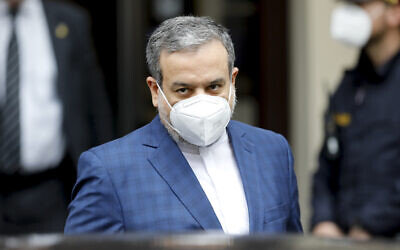 Political deputy at the Ministry of Foreign Affairs of Iran, Abbas Araghchi, leaves the 'Grand Hotel Wien' where closed-door nuclear talks take place in Vienna, Austria, on May 7, 2021. (AP Photo/Lisa Leutner)