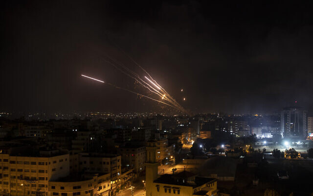 Rockets are launched from the Gaza Strip towards Israel, Wednesday, May 12, 2021. (AP Photo/Khalil Hamra) Rockets are launched from the Gaza Strip towards Israel, Wednesday, May 12, 2021. (AP Photo/Khalil Hamra)