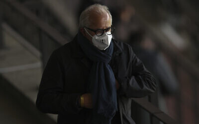 President of German Football Association Fritz Keller prior to the German soccer cup (DFB Pokal) final match between RB Leipzig and Borussia Dortmund in Berlin, Germany, May 13, 2021. (Maja Hitij/Pool via AP)