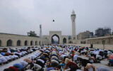 Bangladeshi Muslims offer Eid al-Fitr prayers at the Baitul Mukarram Mosque in Dhaka, Bangladesh, May 14, 2021. (Mahmud Hossain Opu/AP)