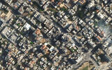 The rubble of a Gaza Strip high-rise building destroyed by the IDF is seen via satellite image, May 16, 2021. (Planet Labs Inc. via AP)