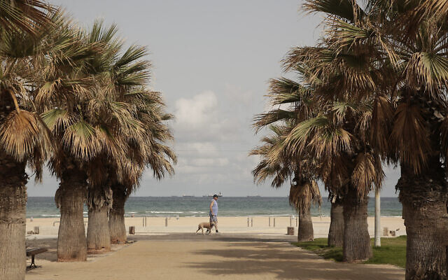 A man walks his dog near the beach in Ashkelon, Israel, Friday, May 21, 2021, after a ceasefire took effect between Hamas and Israel. (AP Photo/Maya Alerruzzo) A man walks his dog near the beach in Ashkelon, Israel, Friday, May 21, 2021, after a ceasefire took effect between Hamas and Israel. (AP Photo/Maya Alerruzzo)