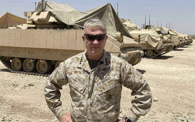 Marine Gen. Frank McKenzie, the top US commander for the Middle East, speaks to the media after arriving in Syria to meet with US and allied commanders and troops, May 21, 2021. (AP Photo/Lolita C. Baldor) Marine Gen. Frank McKenzie, the top US commander for the Middle East, speaks to the media after arriving in Syria to meet with US and allied commanders and troops, May 21, 2021. (AP Photo/Lolita C. Baldor)