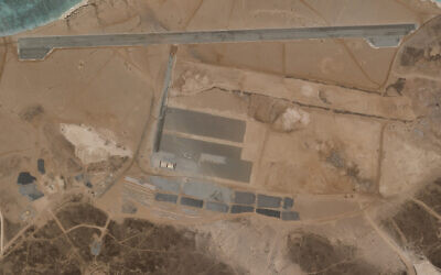 A mysterious air base is seen being built on Yemen's volcanic Mayun Island in this April 11, 2021 satellite photograph from Planet Labs Inc. (Planet Labs Inc. via AP)