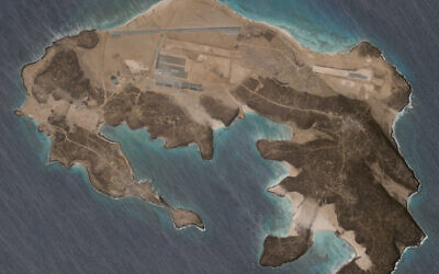A mysterious air base is seen being built on Yemen's volcanic Mayun Island in this April 11, 2021, satellite photograph from Planet Labs Inc. (Planet Labs Inc. via AP)
