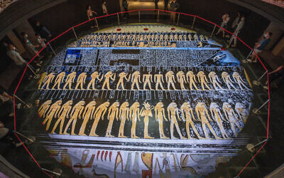 In this April 24, 2021 file photo, people visit the new National Museum of Egyptian Civilization in Old Cairo, April 24, 2021 (AP Photo/Nariman El-Mofty, File)