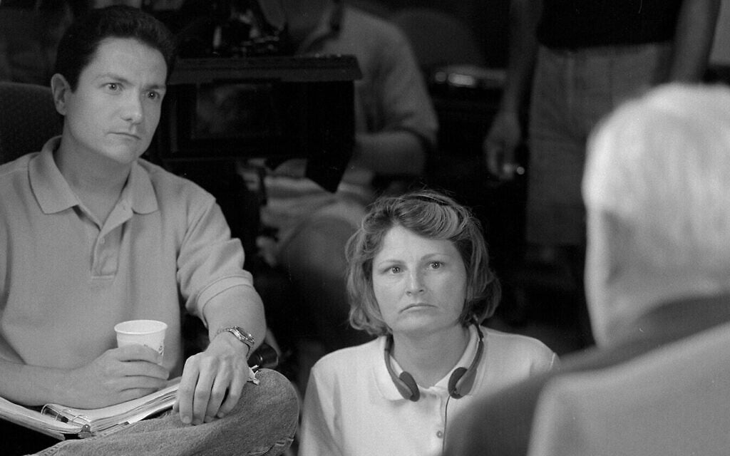 'The Last Days' director James Moll, left, and June Beallor, center, with Dr. Randolph Braham during the documentary's filming. (Courtesy)