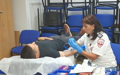 Israelis donate blood following the deadly Mt Meron crush, on April 30, 2021. (Magen David Adom)