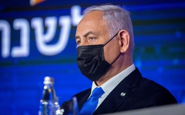 Prime Minister Benjamin Netanyahu attends the Israel Prize ceremony in Jerusalem, prior to Israel's 73rd Independence Day, on April 11, 2021. (Olivier Fitoussi/Flash90)