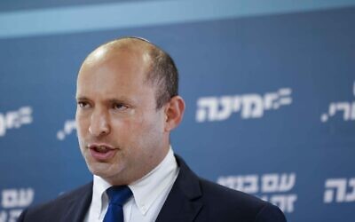 Yamina chief Naftali Bennett speaks during a press conference at the Knesset on May 5, 2021. (Yonatan Sindel/Flash90)