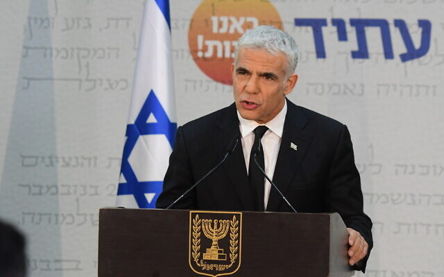 Yesh Atid leader Yair Lapid speaks during a news conference in Tel Aviv, May 6, 2021 (Avshalom Sassoni/Flash90) Yesh Atid leader Yair Lapid speaks during a news conference in Tel Aviv, May 6, 2021 (Avshalom Sassoni/Flash90)