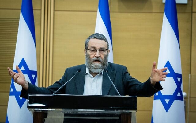 United Torah Judaism MK Moshe Gafni speaks at the Knesset in Jerusalem, May 6, 2021. (Yonatan Sindel/Flash90) United Torah Judaism MK Moshe Gafni speaks at the Knesset in Jerusalem, May 6, 2021. (Yonatan Sindel/Flash90)