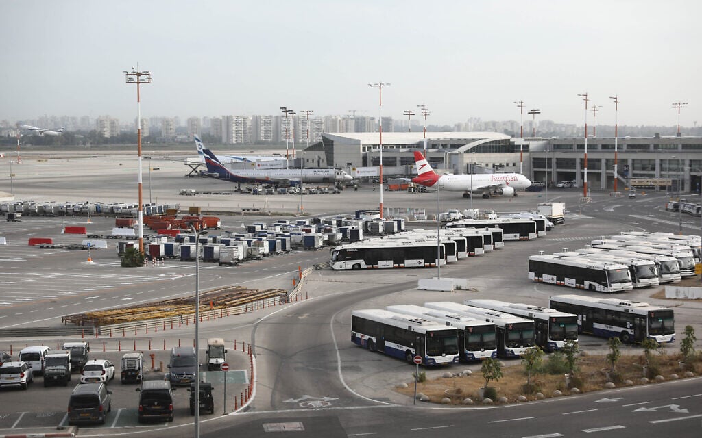 Planes at Ben Gurion International Airport, on May 7, 2021. (Yossi Aloni/Flash90)
