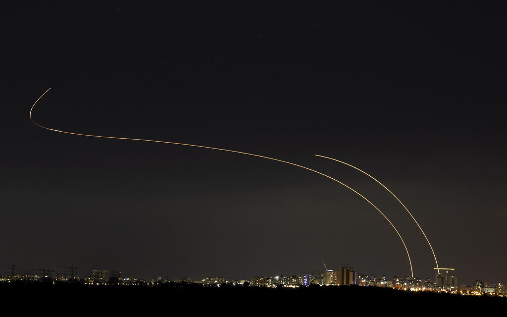 A long exposure picture shows the Iron Dome anti-missile system intercepting rockets fired from the Gaza Strip, as it seen from the southern Israeli city of Ashkelon, May 14, 2021. (Avi Roccah/Flash90) A long exposure picture shows the Iron Dome anti-missile system intercepting rockets fired from the Gaza Strip, as it seen from the southern Israeli city of Ashkelon, May 14, 2021. (Avi Roccah/Flash90)