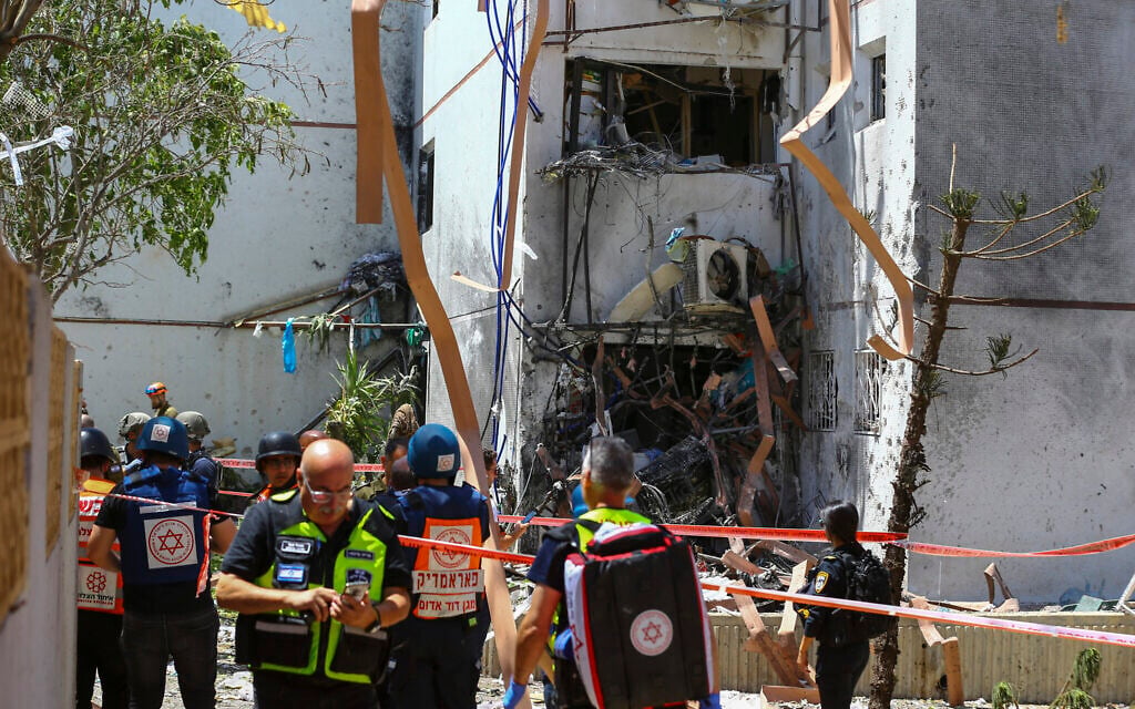 An Ashdod home hit by a rocket fired from the Gaza Strip on May 17, 2021 (Flash90) An Ashdod home hit by a rocket fired from the Gaza Strip on May 17, 2021 (Flash90)