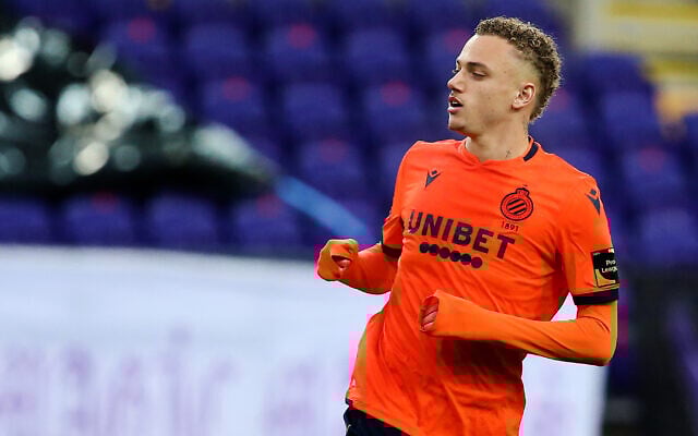 Belgian soccer player Noa Lang in a match in Brussels, May 20, 2021. (Perry van de Leuvert/BSR Agency/Getty Images via JTA) Belgian soccer player Noa Lang in a match in Brussels, May 20, 2021. (Perry van de Leuvert/BSR Agency/Getty Images via JTA)