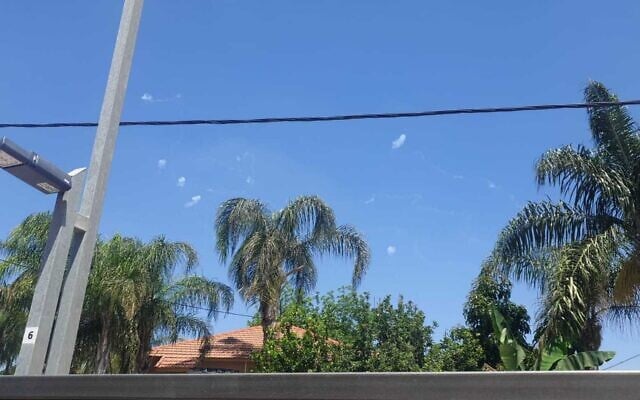 Interceptions in the sky above the Gaza border community of Netivot, May 13, 2021 (Courtesy) Interceptions in the sky above the Gaza border community of Netivot, May 13, 2021 (Courtesy)