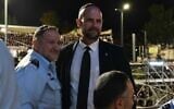 Police Commissioner Kobi Shabtai (L) and Public Security Minister Minister Amir Ohana at the bonfire lighting celebrations for Lag B'Omer, hours before the tragedy, April 30, 2021 (Israel Police)