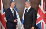 Prime Minister Benjamin Netanyahu (R) meets with UK Foreign Secretary Dominic Raab in Jerusalem on May 26, 2021. (Kobi Gideon/GPO)