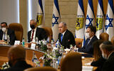 Prime Minister Benjamin Netanyahu addresses a special cabinet meeting to mark Jerusalem Day, at Jerusalem City Hall, May 9, 2021 (Haim Zach / GPO)