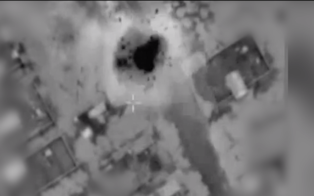 An IDF strike on a Hamas rocket launching site in Gaza on May 12, 2021. (Screen capture/IDF) An IDF strike on a Hamas rocket launching site in Gaza on May 12, 2021. (Screen capture/IDF)
