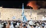 Screen capture from video of a fire on the Temple Mount, May 11, 2021. (Twitter)