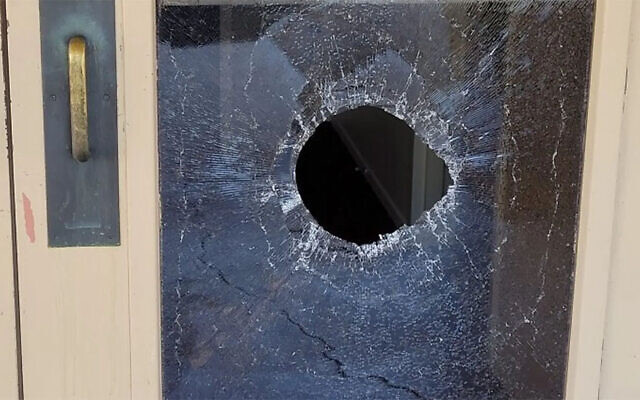 The aftermath of an allegedly antisemitic attack at the Chaverim Congregation in Tucson, Arizona on May 18, 2021. (Chaverim Congregation via JTA) The aftermath of an allegedly antisemitic attack at the Chaverim Congregation in Tucson, Arizona on May 18, 2021. (Chaverim Congregation via JTA)