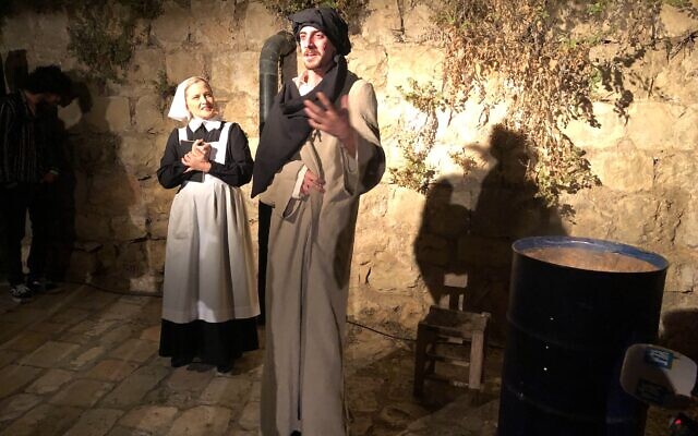 From the original play, 'A Wedding in Time of Plague' at Hansen House in Jerusalem; the play will be performed throughout the summer (Jessica Steinberg/Times of Israel)