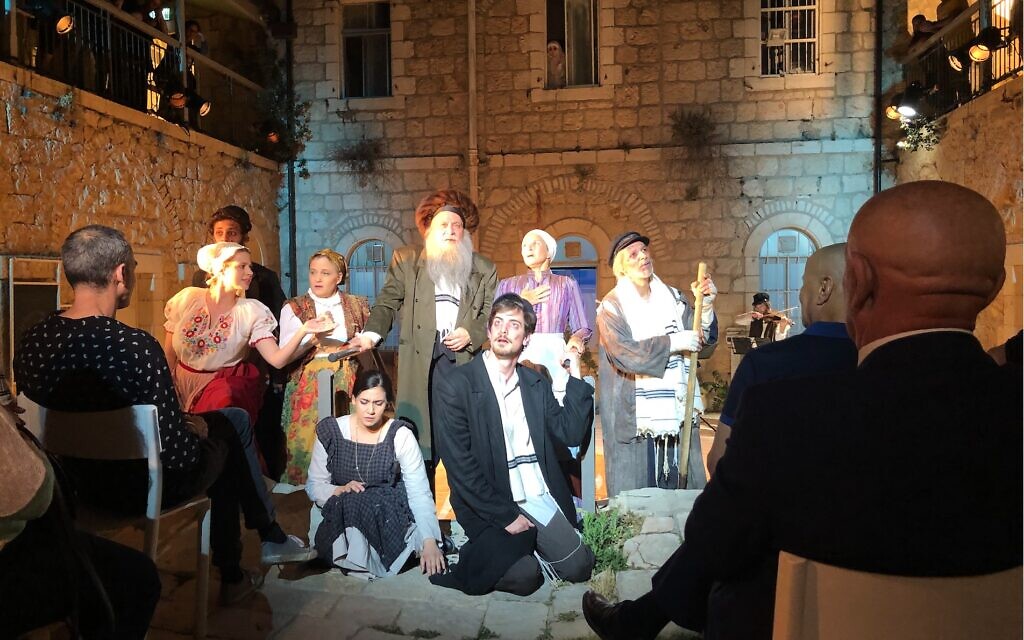The cast of 'A Wedding in Time of Plague' at Hansen House in Jerusalem; the play will be performed throughout the summer (Jessica Steinberg/Times of Israel) The cast of 'A Wedding in Time of Plague' at Hansen House in Jerusalem; the play will be performed throughout the summer (Jessica Steinberg/Times of Israel)